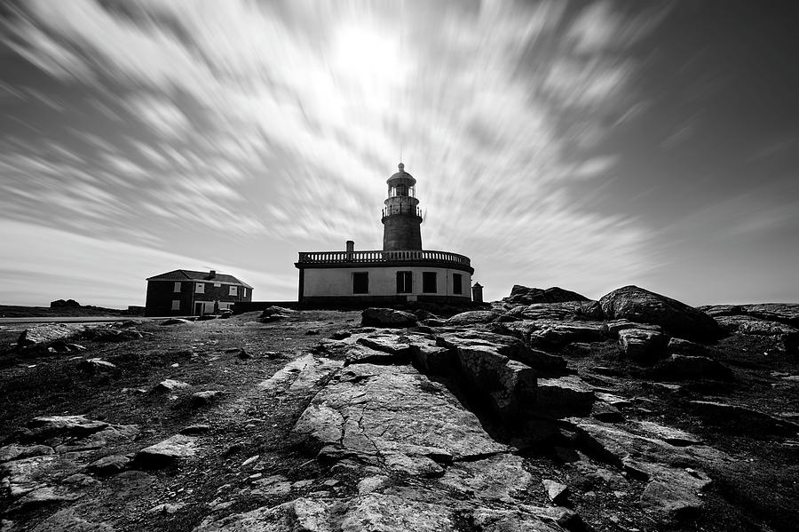 Black And White Lighthouse Landscape Photograph by Cavan Images - Pixels