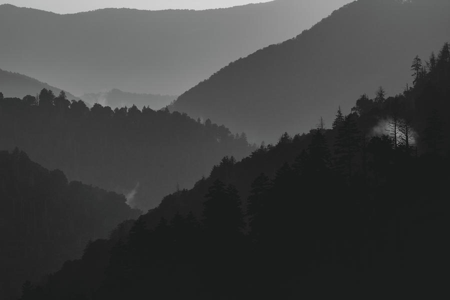 Black and White Misty Mountains Photograph by Douglas Wielfaert