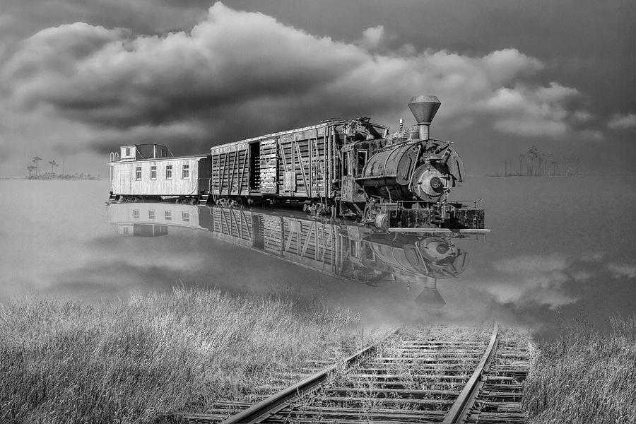 Black and White of On Lifes Railway with Old Steam Locamotive E Photograph by Randall Nyhof