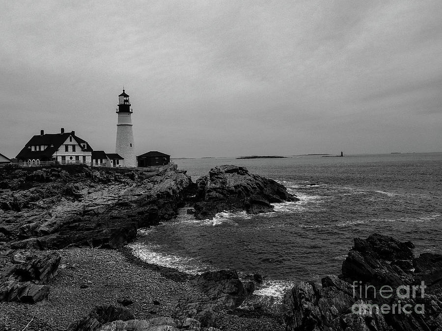 Black and White Portland Head Lighthouse Photograph by Elizabeth M