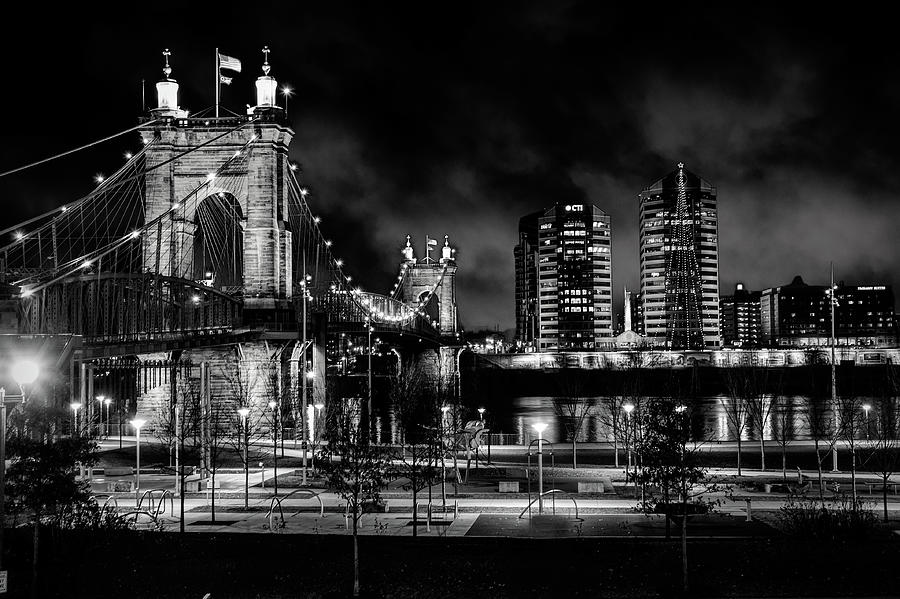 Black and White Roebling Bridge Photograph by Ed Taylor