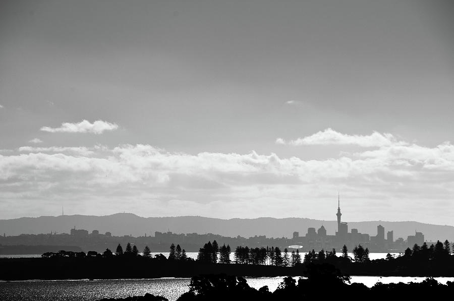 Black And White Skyline Of Auckland Photograph by Justin Hoffmann Photography