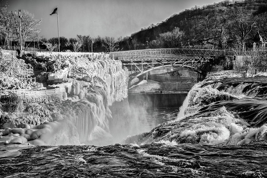 Black and White Top of The Great Falls of Paterson Photograph by Alan Goldberg