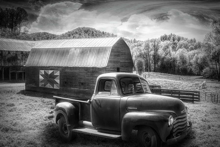Black and White Truck at the Farm Barn Photograph by Debra and Dave Vanderlaan