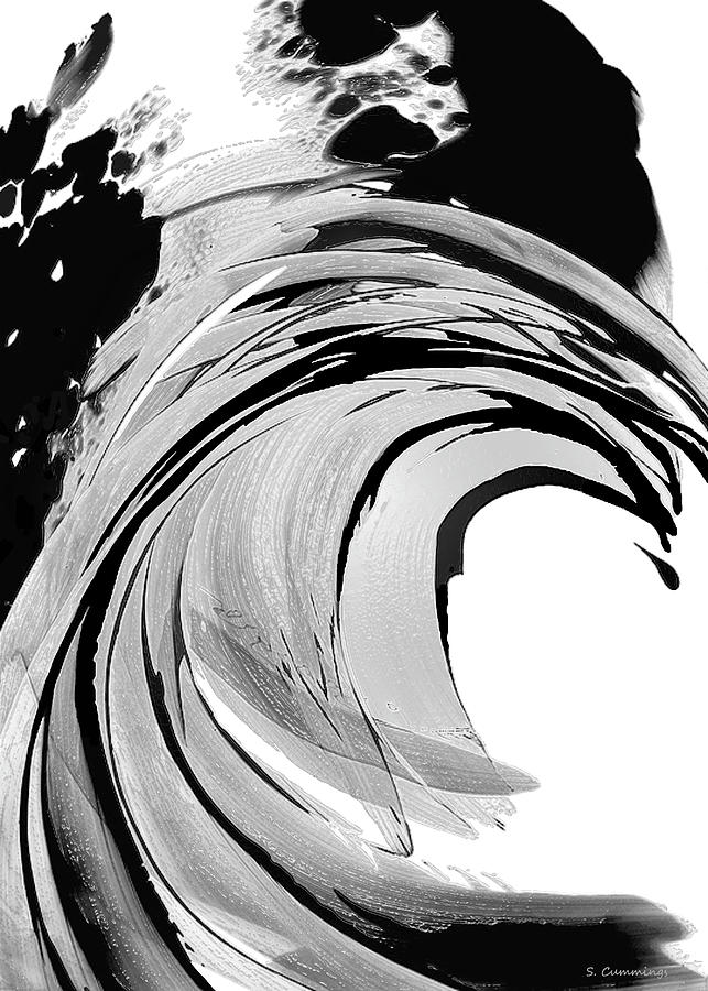 Black And White Wave Art - Black Beauty 30 - Sharon Cummings Painting by Sharon Cummings