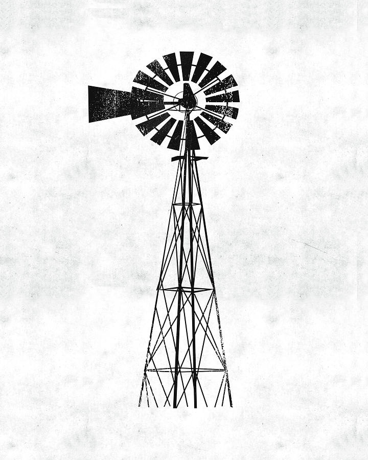 Farm Digital Art - Black and White Windmill 1- Art by Linda Woods by Linda Woods