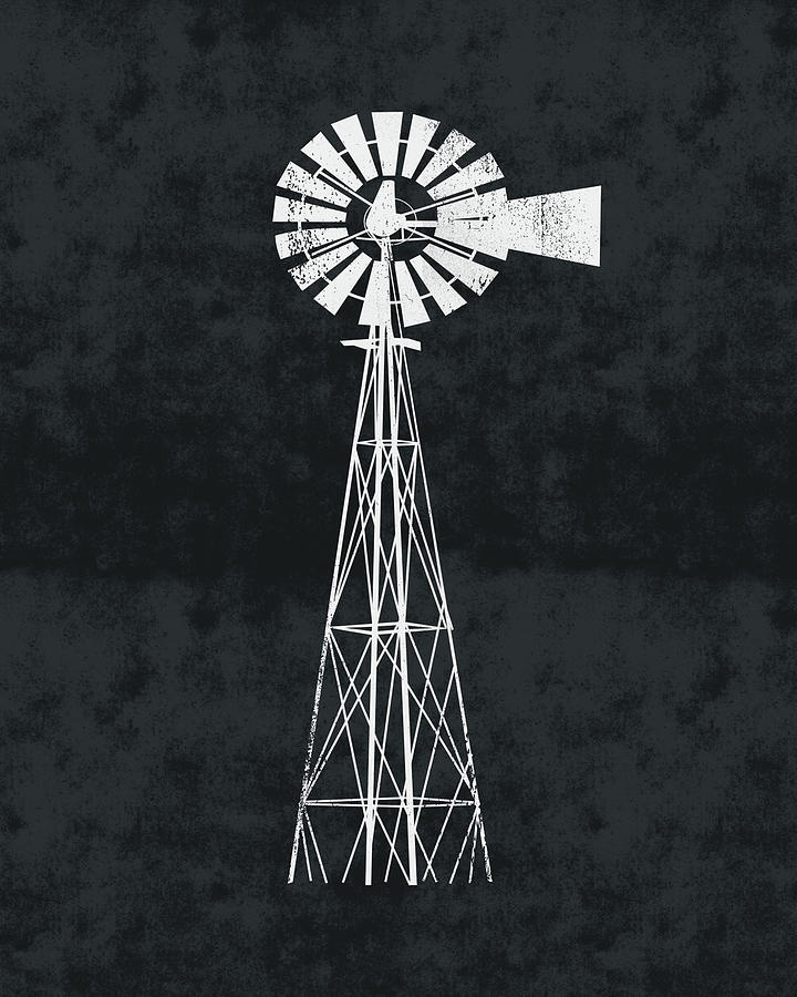 Farm Digital Art - Black and White Windmill 2- Art by Linda Woods by Linda Woods