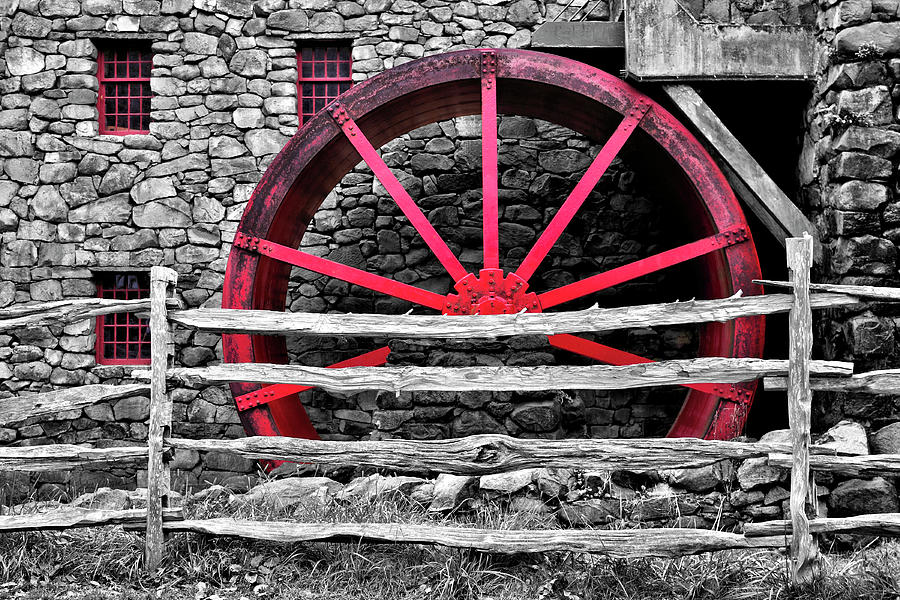 Black and White with Red - Grist Mill Photograph by Luke Moore