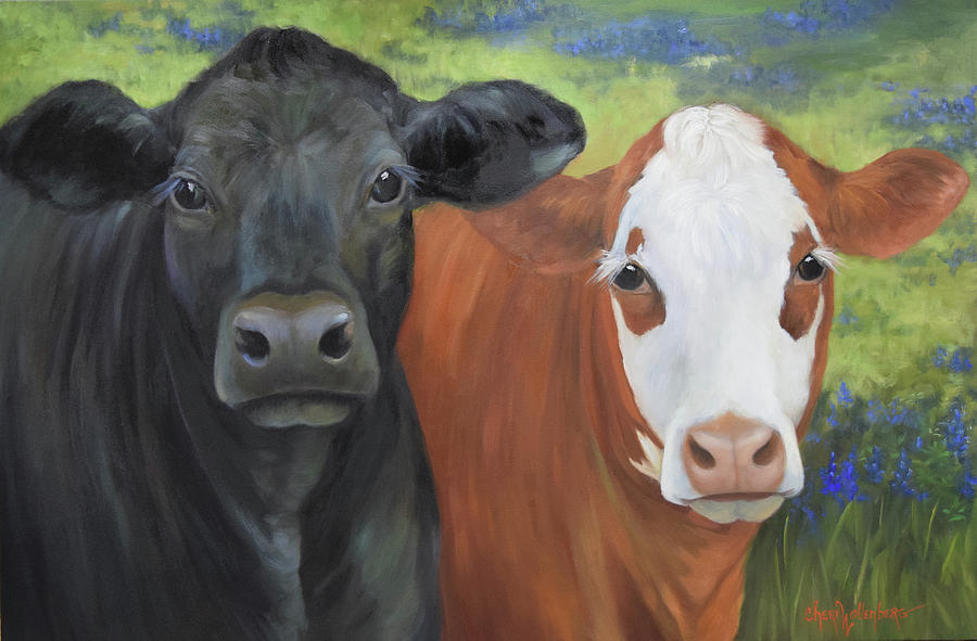 Black Angus And Hereford Cross Painting by Cheri Wollenberg