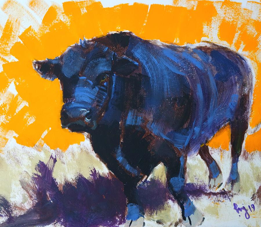 Black Angus Bull Painting Painting by Mike Jory