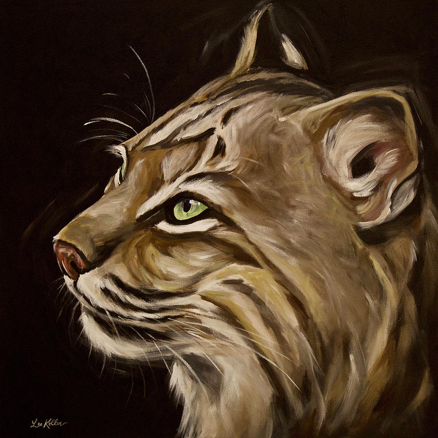 Black Background Bobcat Painting by Hippie Hound Studios