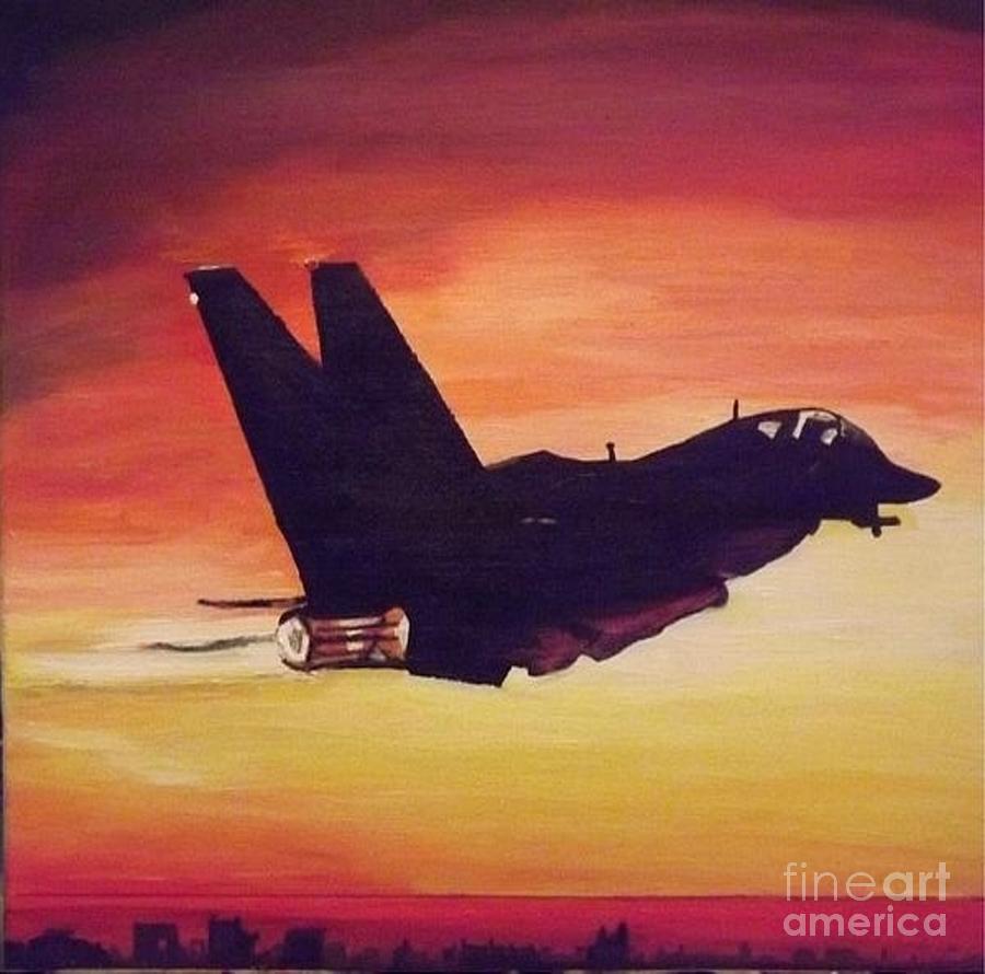 Black Bomber Jet Painting by Denise Morgan