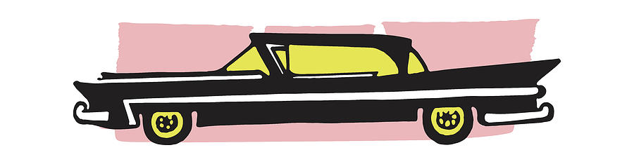Transportation Drawing - Black Car with Fins by CSA Images