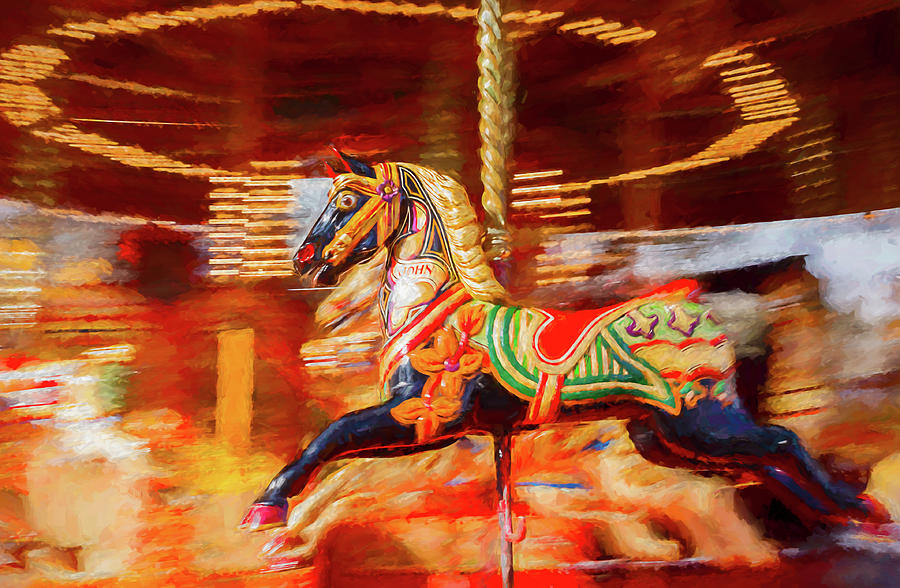 Black Carousel Horse Painting Digital Art by Rick Deacon