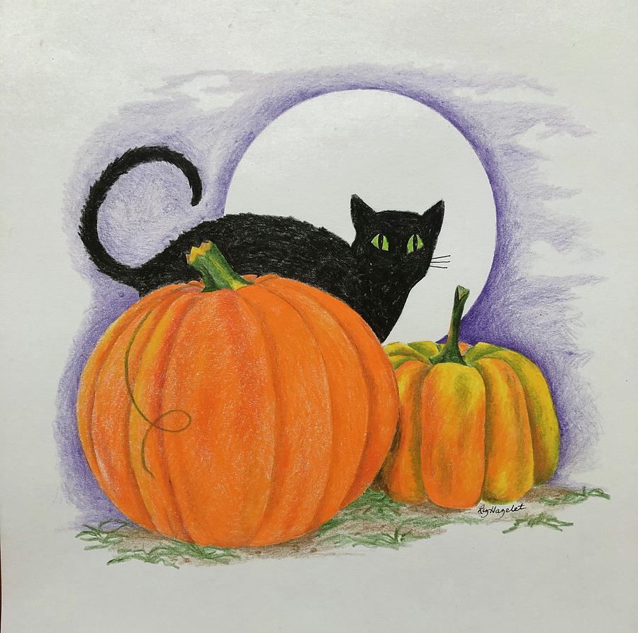 black-cat-and-pumpkins-drawing-by-elizabeth-hazelet