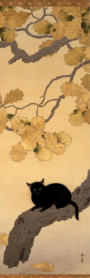 Black Cat Painting by Hishida Shunso