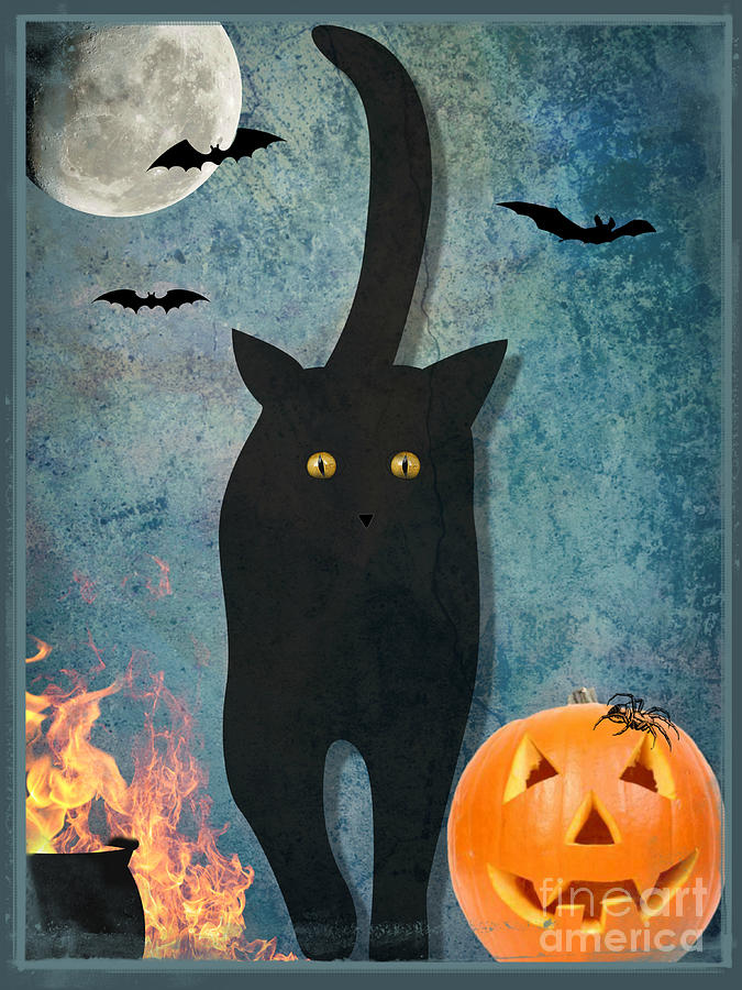 Black Cat On The Halloween Path Digital Art