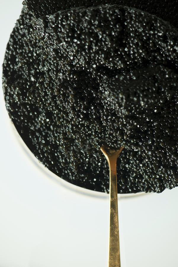 Black Caviar In A Tin With A Spoon Photograph by Jalag / Stefano Scat