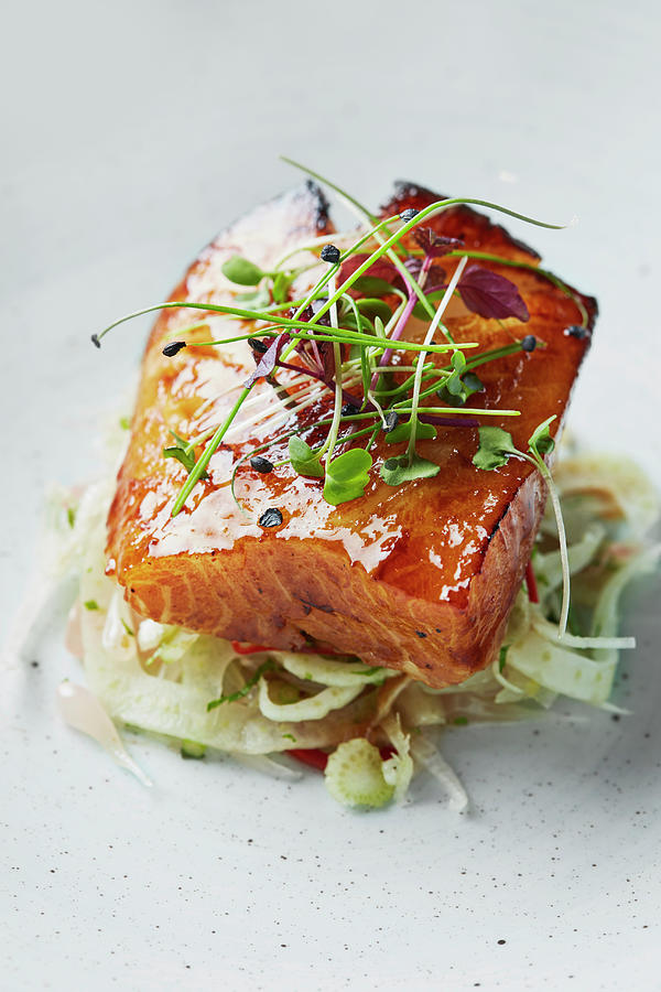 Black Cod On A Base Of Fennel And Pomelo Photograph by Liv Friis