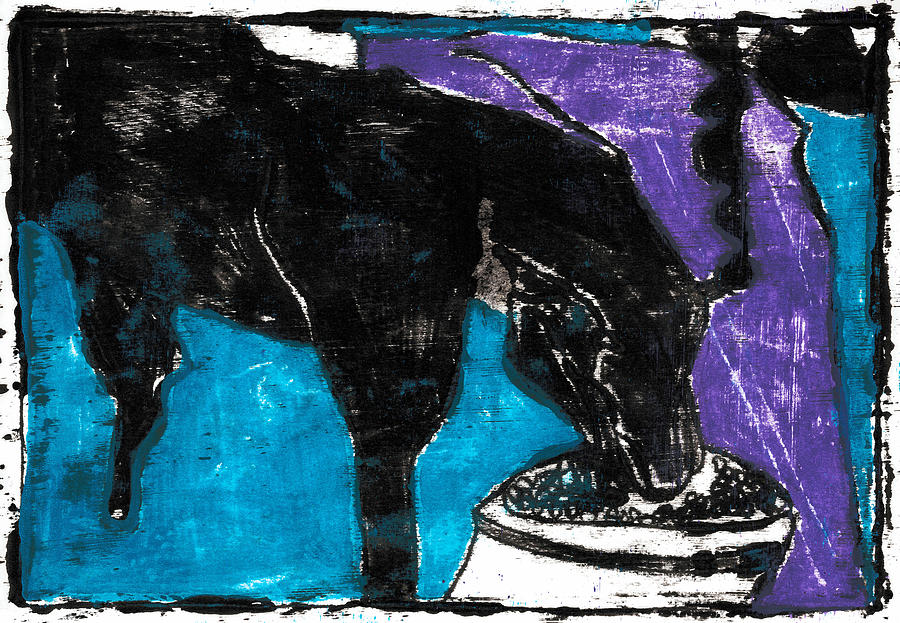 Black Feeding Cow Painting by Edgeworth Johnstone