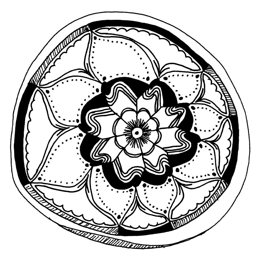 Black Flower Mandala Drawing by Lisa Blake