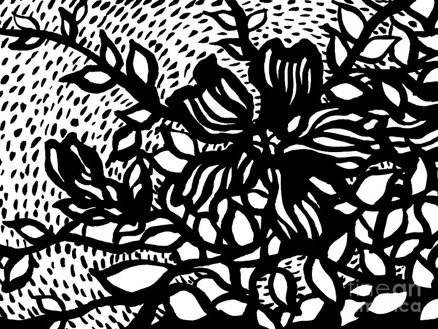 Abstract Painting - Black Flower Pattern by Benjavisa Ruangvaree
