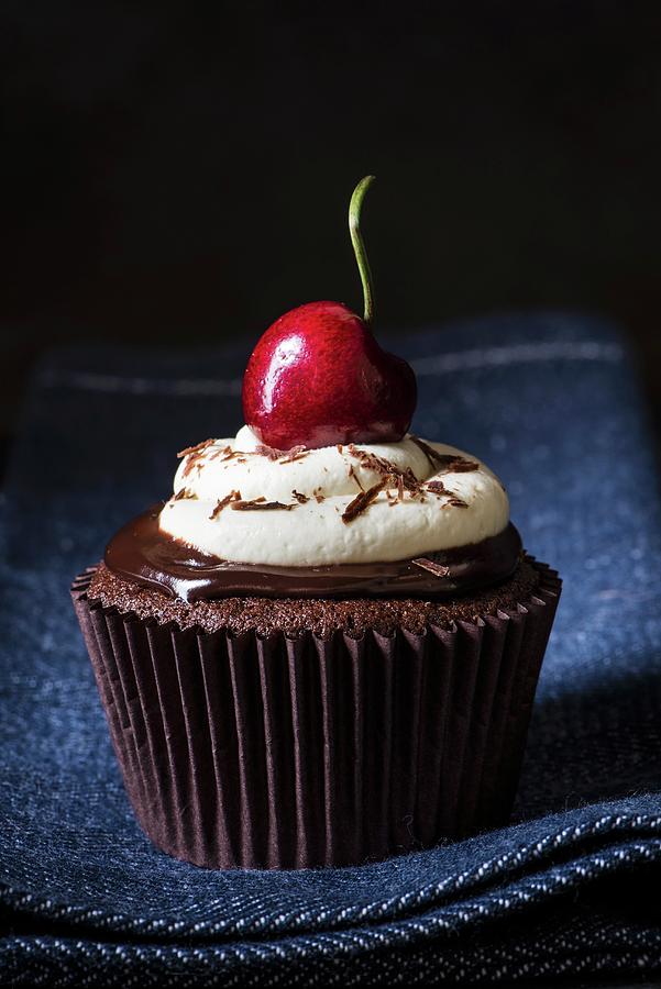 Black Forest Cherry Cupcake With Ganache, Cream And Cherries Photograph by Magdalena Hendey