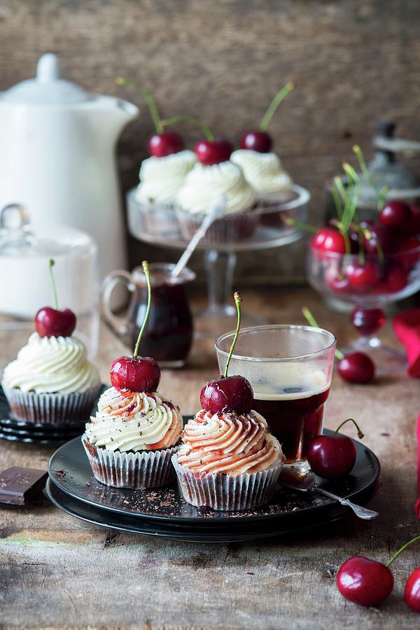 Black Forest Cherry Cupcakes Photograph by Irina Meliukh
