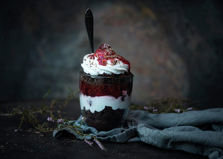 Black Forest Gateau-style Vegan Dessert In A Glass Photograph by Kati Neudert
