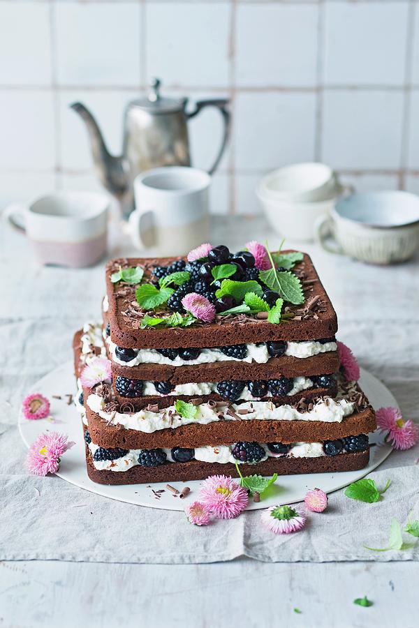Black Forest-style Blackberry Cake With Cherries Photograph by Jalag / Wolfgang Schardt