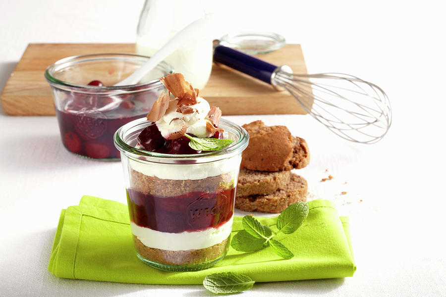 Black Forest-style Cherry Dessert In A Jar Photograph by Teubner Foodfoto