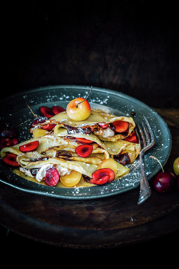 Black Forest-style Chocolate And Cherry Crpes Photograph by Ghosh