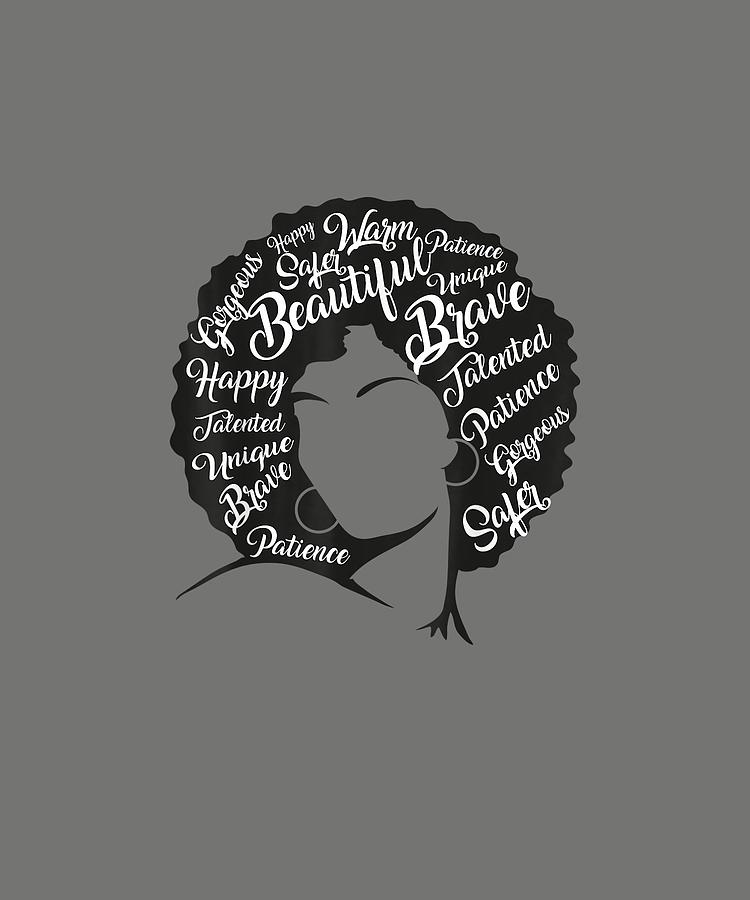 Black History Month Natural Hair Afro Word Art T Shirt Digital Art