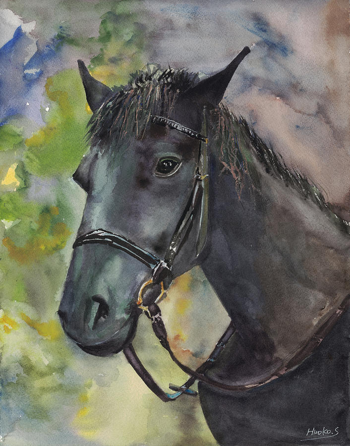 Black Horse Painting By Hiroko Stumpf