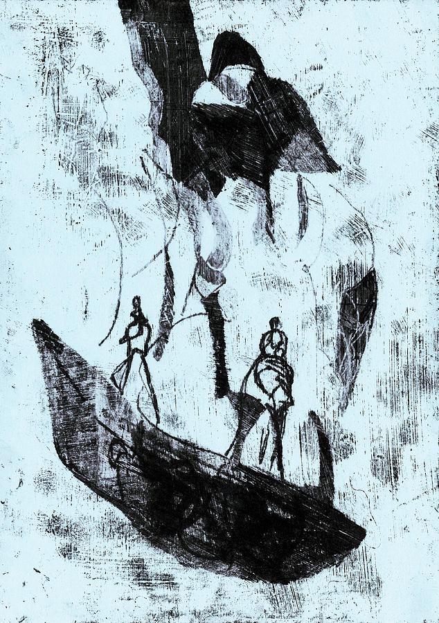 Black Ivory 1 Original Bird and boatsmen Drawing by Edgeworth Johnstone