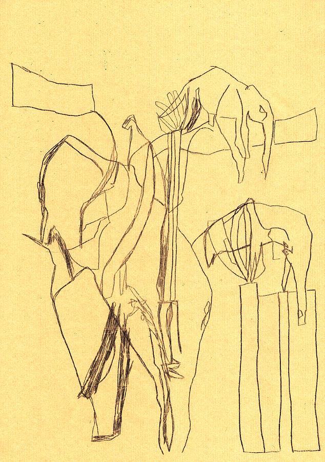 Black Ivory 2 Yellow paper Elephants Drawing by Edgeworth Johnstone