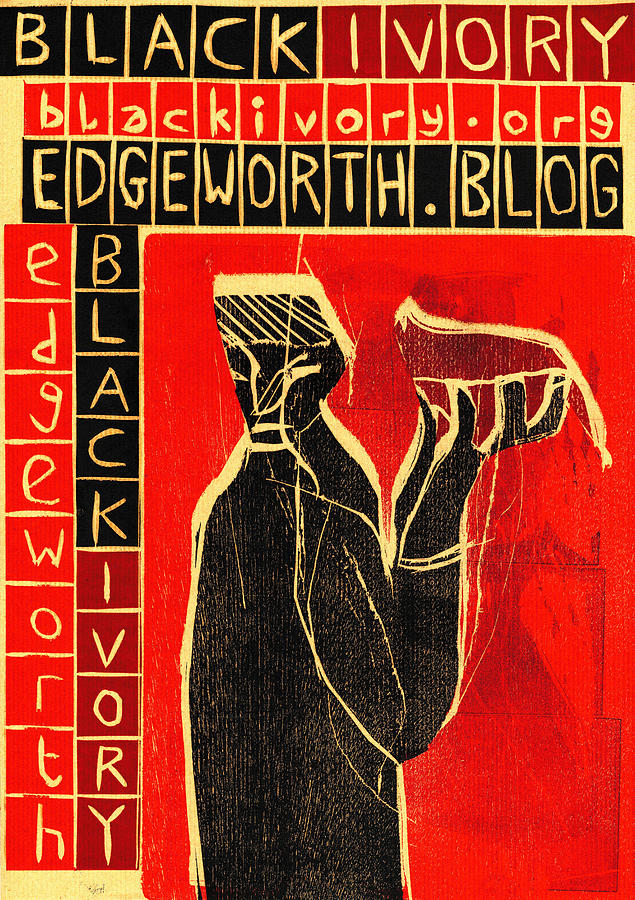 Black Ivory Man Holding a Cat Relief by Edgeworth Johnstone