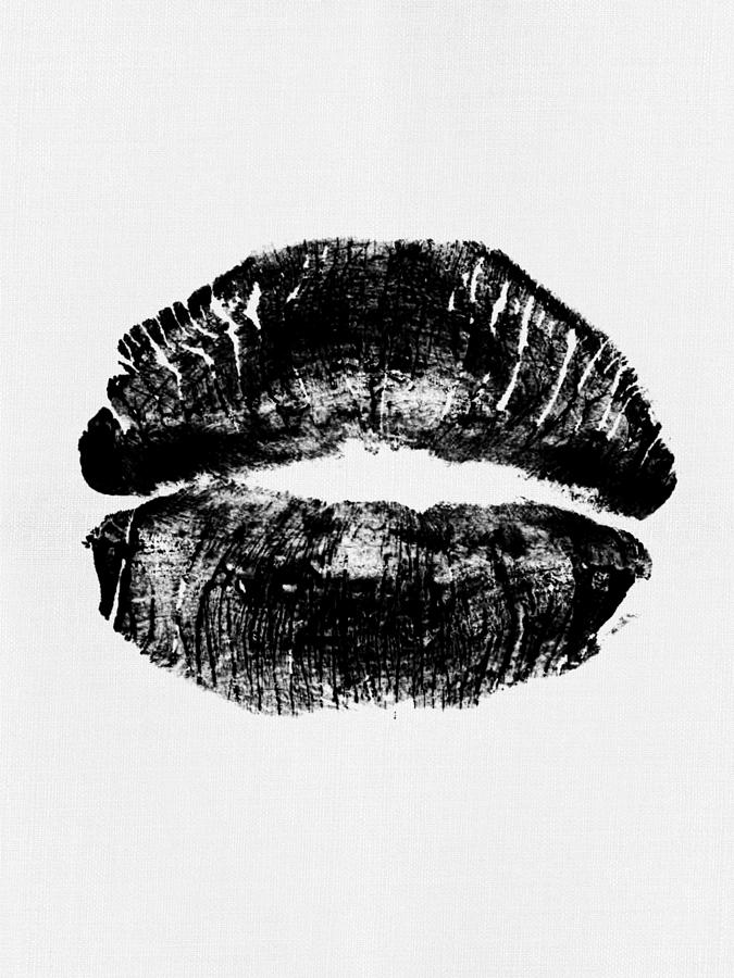 Black And White Mixed Media - Black Lips Print  by Naxart Studio