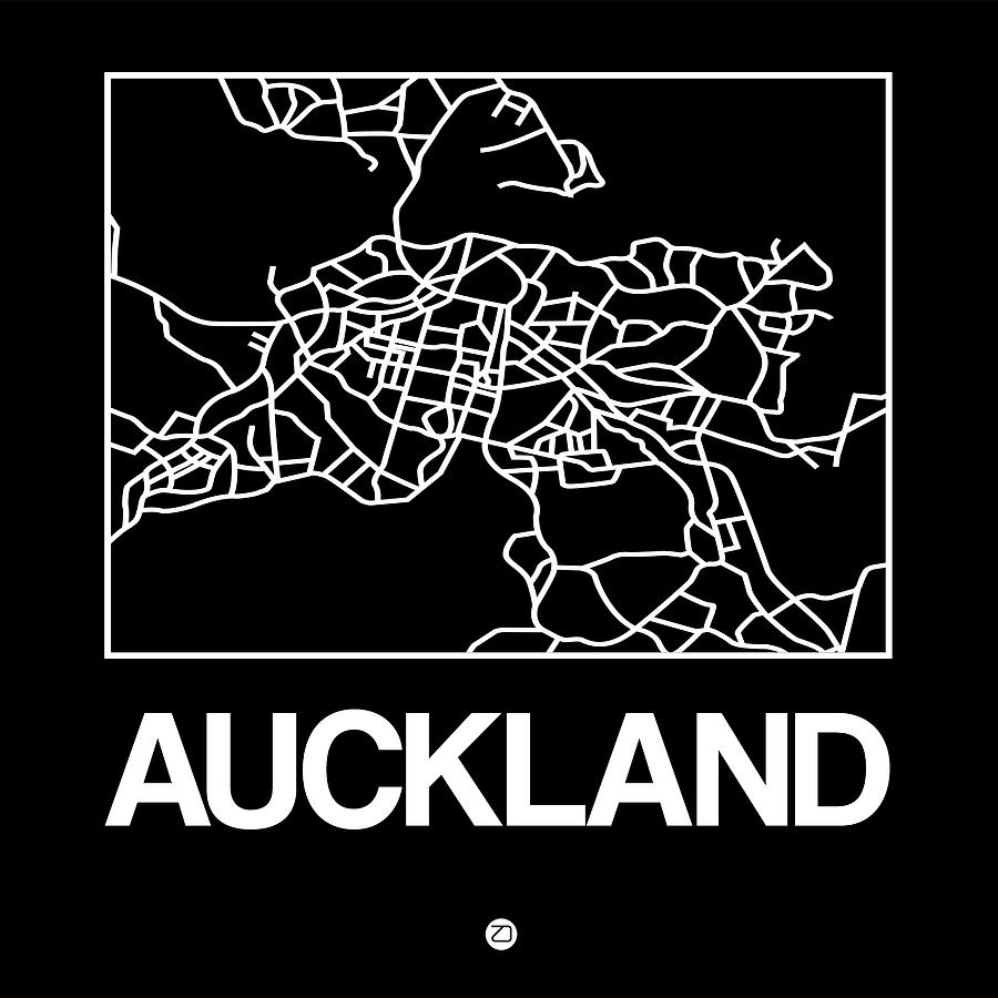 Map Digital Art - Black Map of Auckland by Naxart Studio