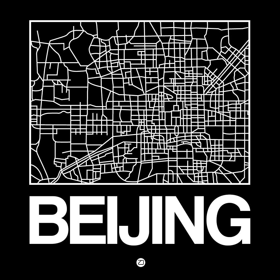 Map Digital Art - Black Map of Beijing by Naxart Studio