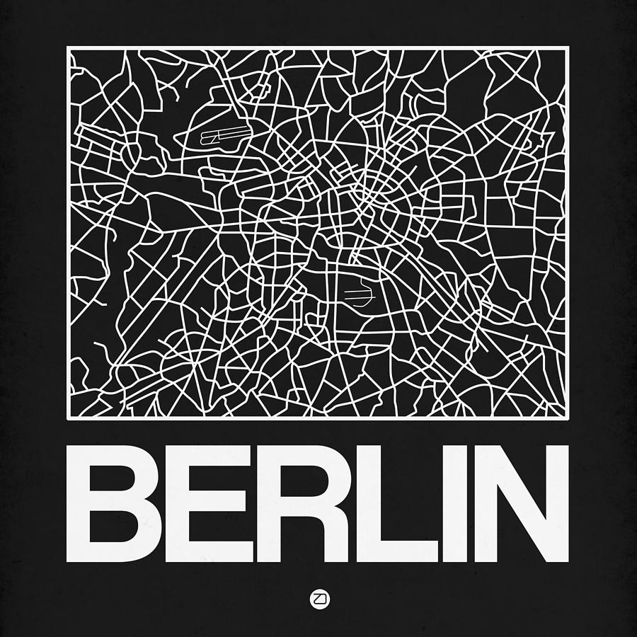 Berlin Digital Art - Black Map of Berlin by Naxart Studio