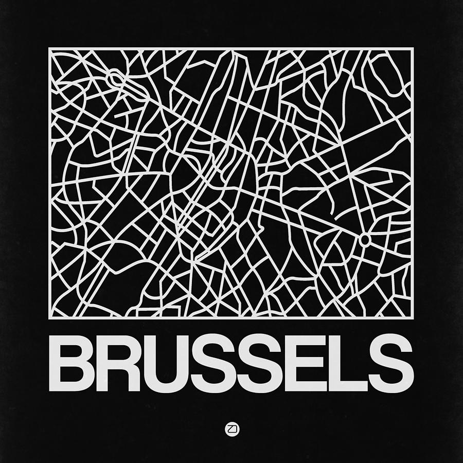 Map Digital Art - Black Map of Brussels by Naxart Studio