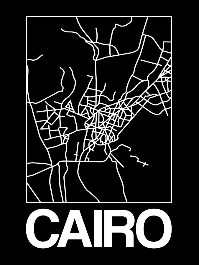 Map Digital Art - Black Map of Cairo by Naxart Studio