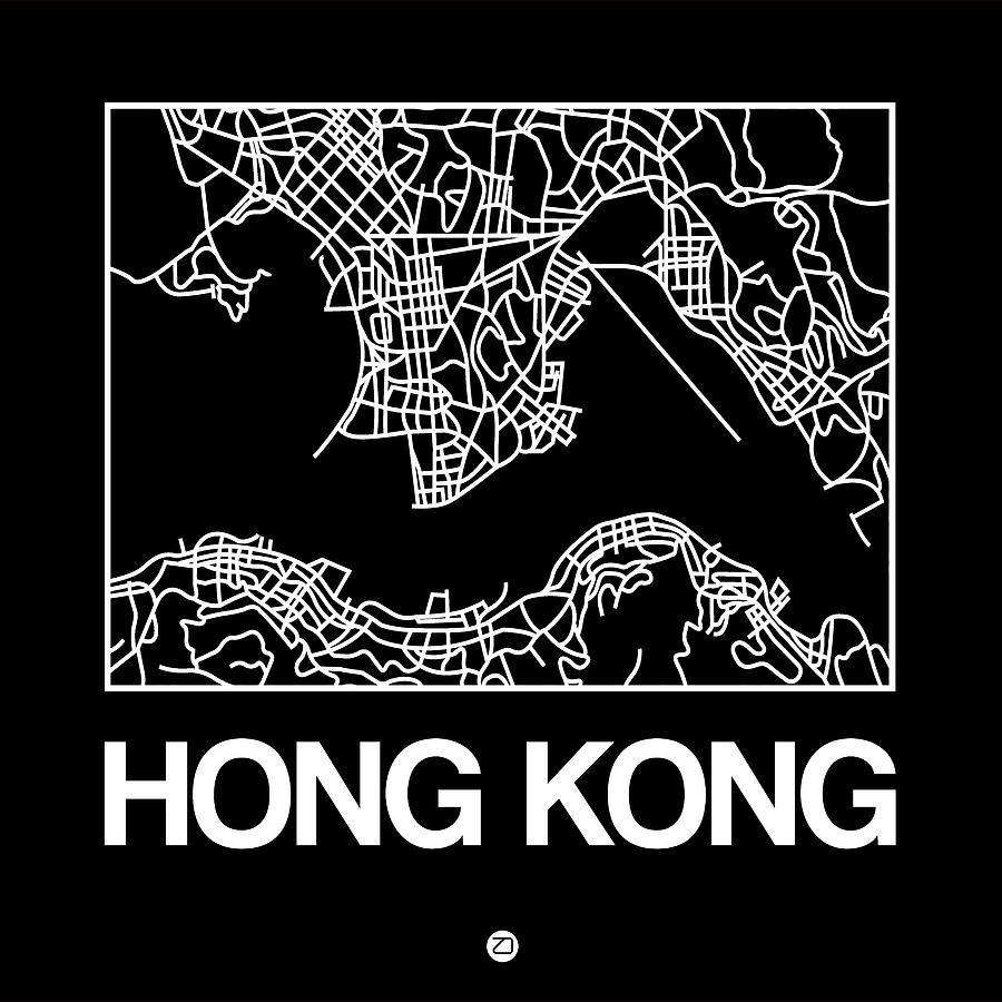 Hong Kong Digital Art - Black Map of Hong Kong by Naxart Studio