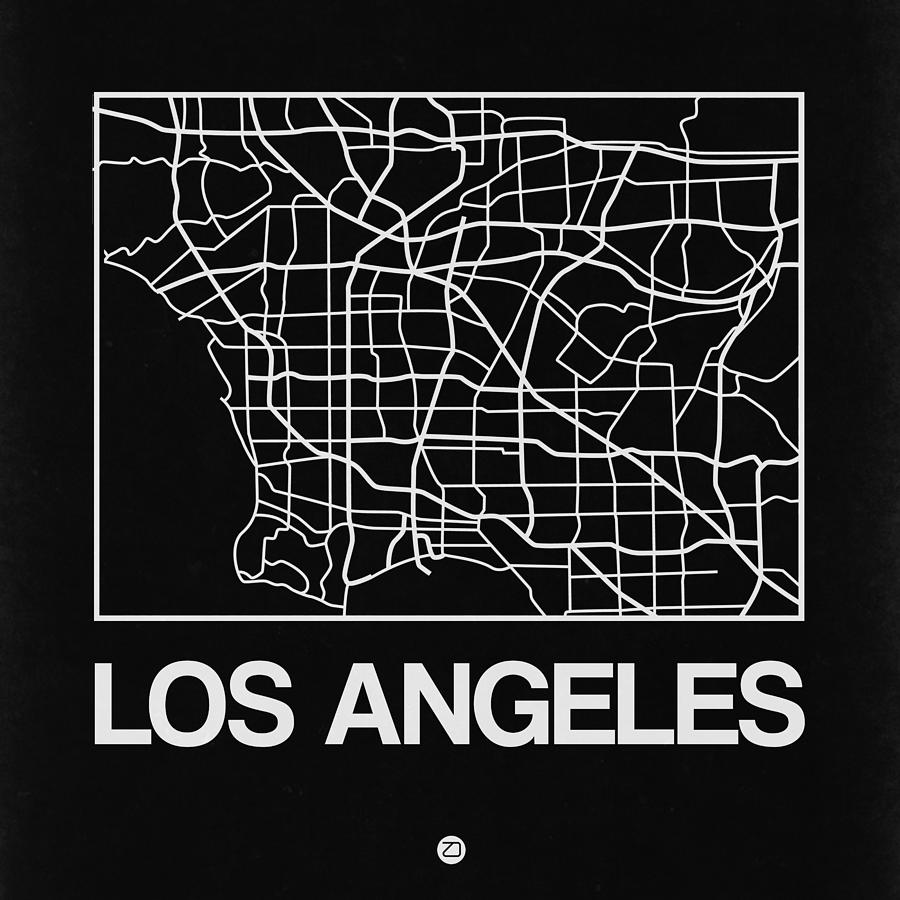 Los Angeles Digital Art - Black Map of Los Angeles by Naxart Studio