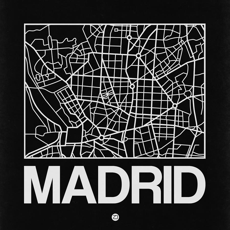 Map Digital Art - Black Map of Madrid by Naxart Studio