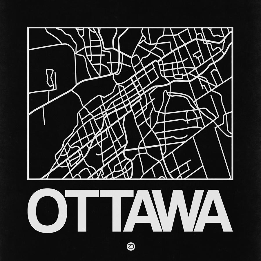 Map Digital Art - Black Map of Ottawa by Naxart Studio