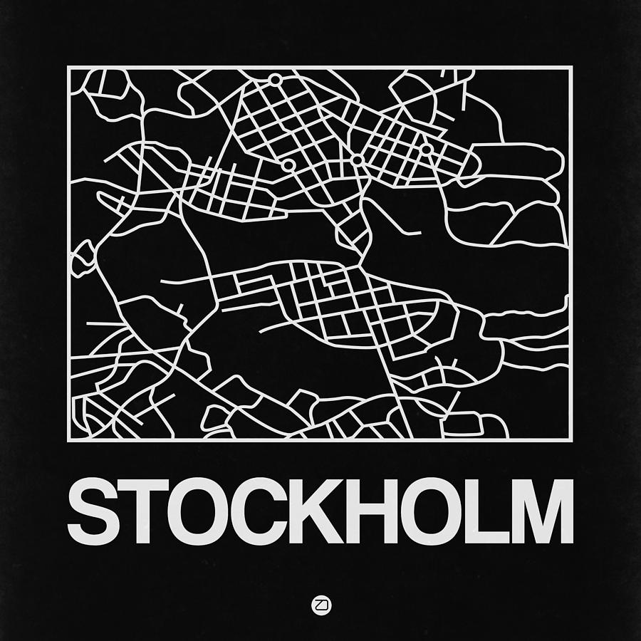 Map Digital Art - Black Map of Stockholm by Naxart Studio
