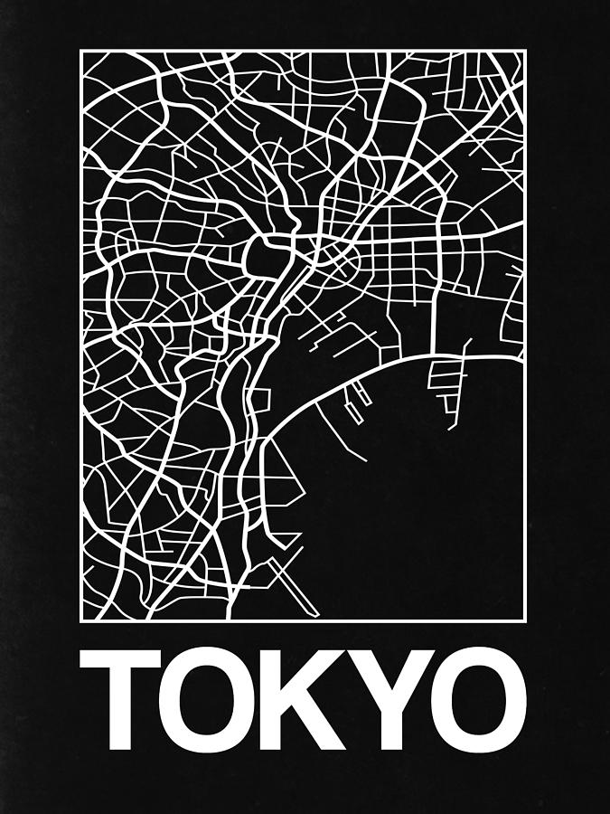 Map Digital Art - Black Map of Tokyo by Naxart Studio