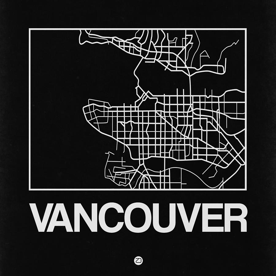 Map Digital Art - Black Map of Vancouver by Naxart Studio